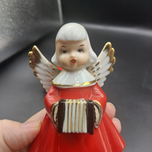 2 Vintage Japan Christmas Choir Angels w/Hymnal & Accordion Red Gold Trim - Picture 5 of 9